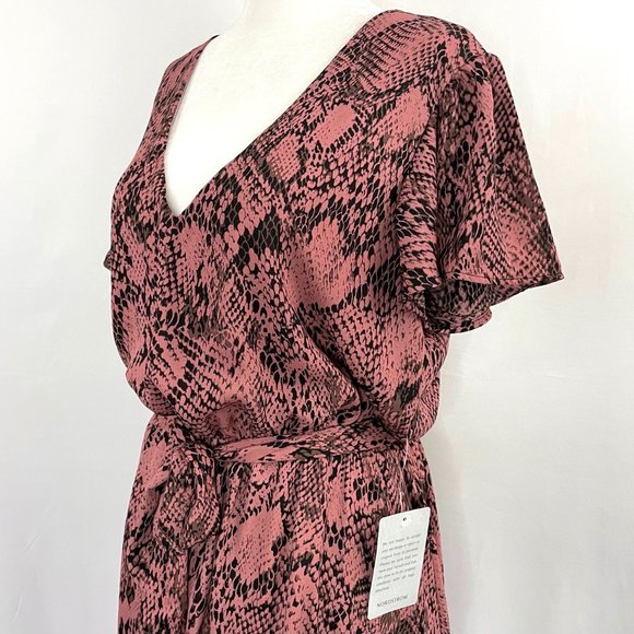 New Vanity Room Snake V-Neck Flutter Sleeve Handkerchief Hem Dress Size Medium - Picture 6 of 16